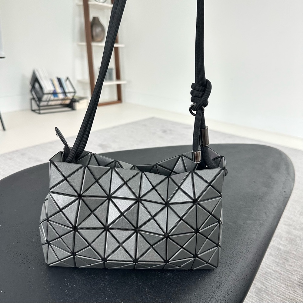 Issey Miyake Style Black and Gray Geometric Crossbody Bag